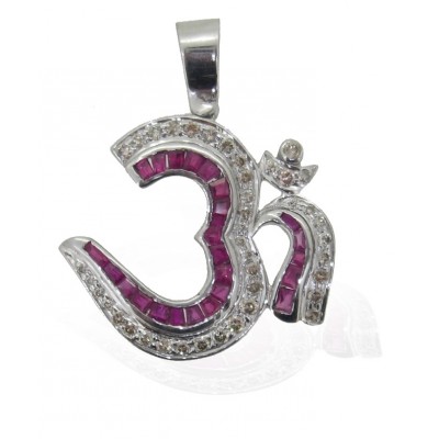 Om Pendant with Rubies and Diamonds